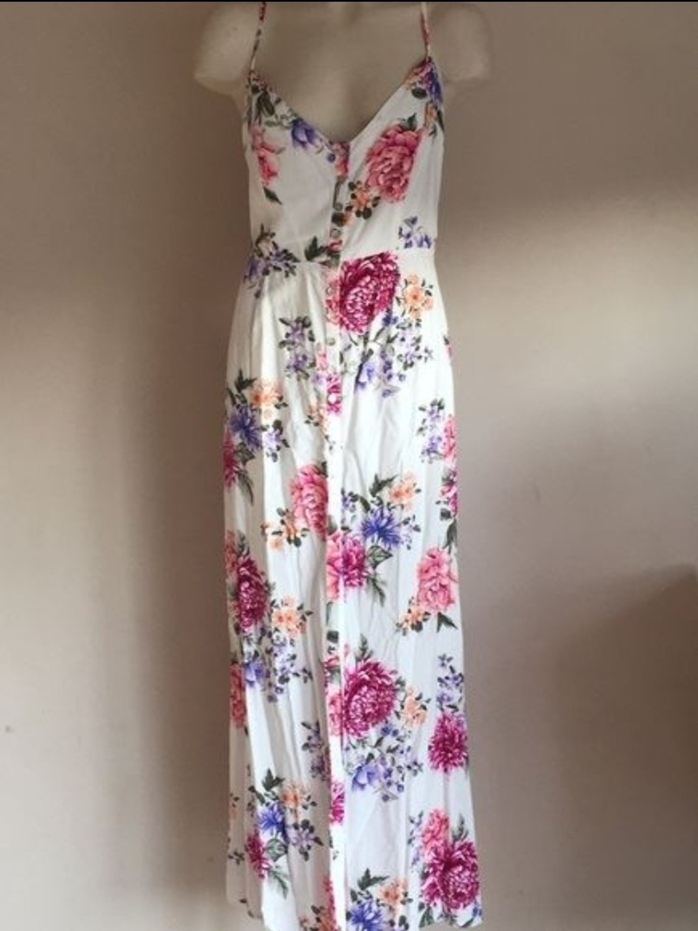 White Floral Maxi Dress with Pink & Purple Blooms